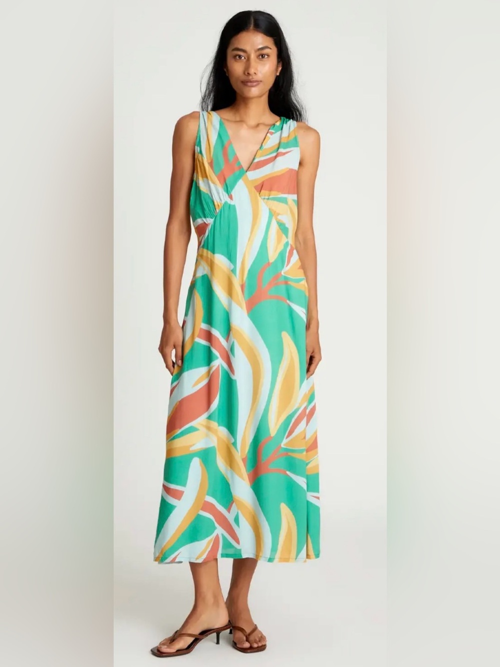 Floral Pony Turquoise Multicolor Abstract Print Midi Dress
